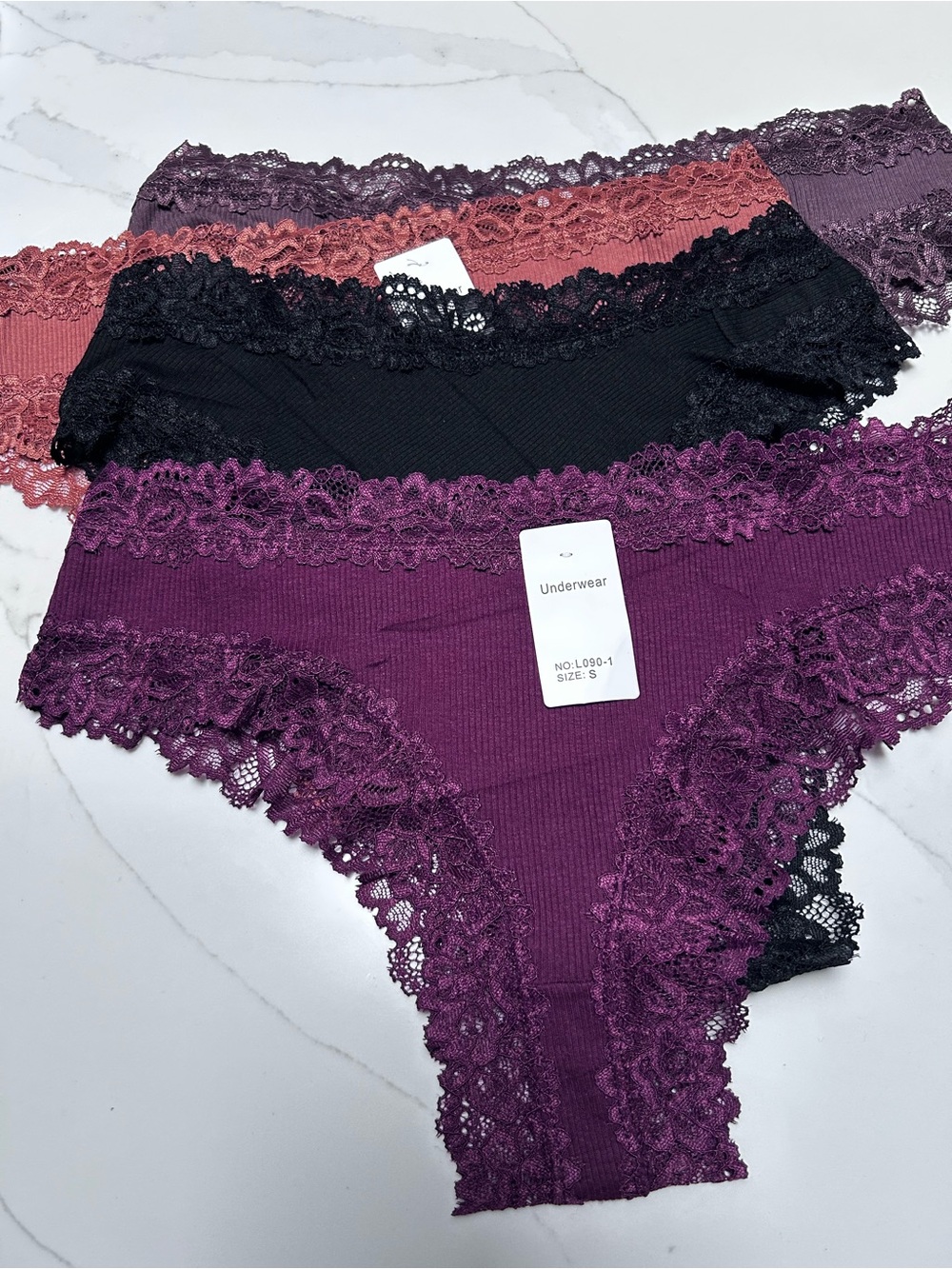 NEW Lace Trim Ribbed Bikini Panty